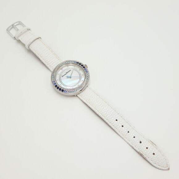 Tommy Bahama Silver Tone Blue Gem Set 35mm MOP Womens Watch Leather New Battery main image 4